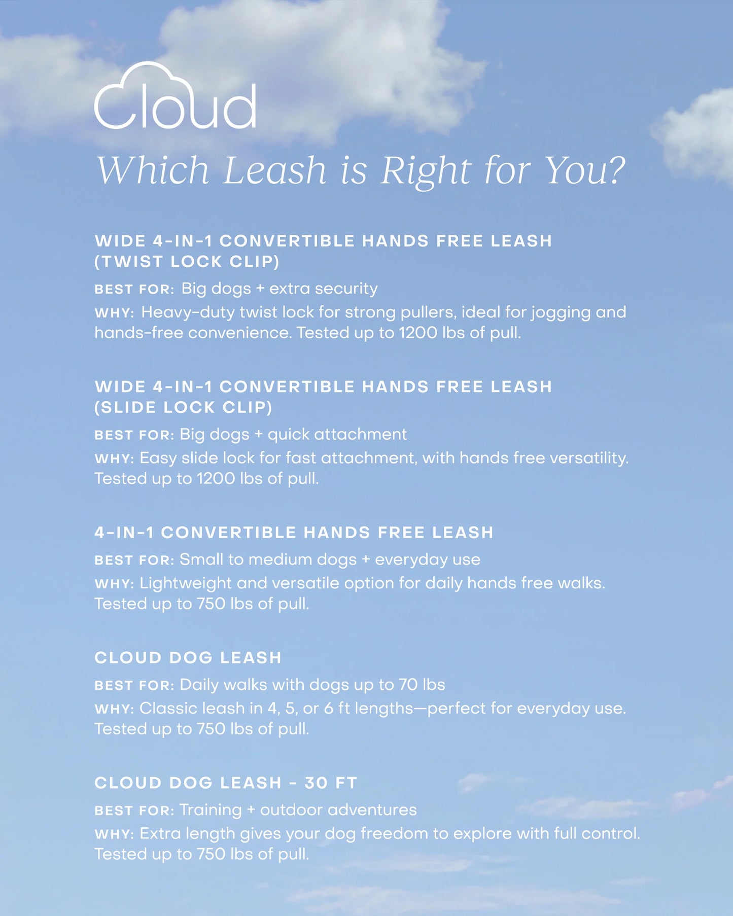 Cloud White 4-in-1 Convertible Hands Free Cloud Dog Leash