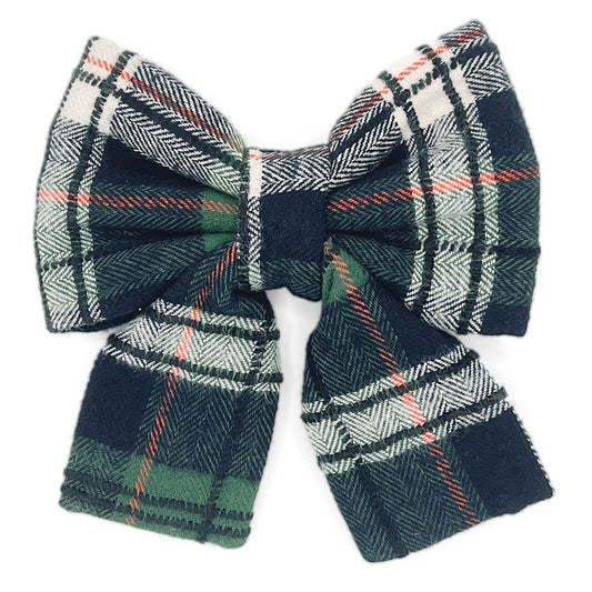 Evergreen Plaid Dog Sailor Bow
